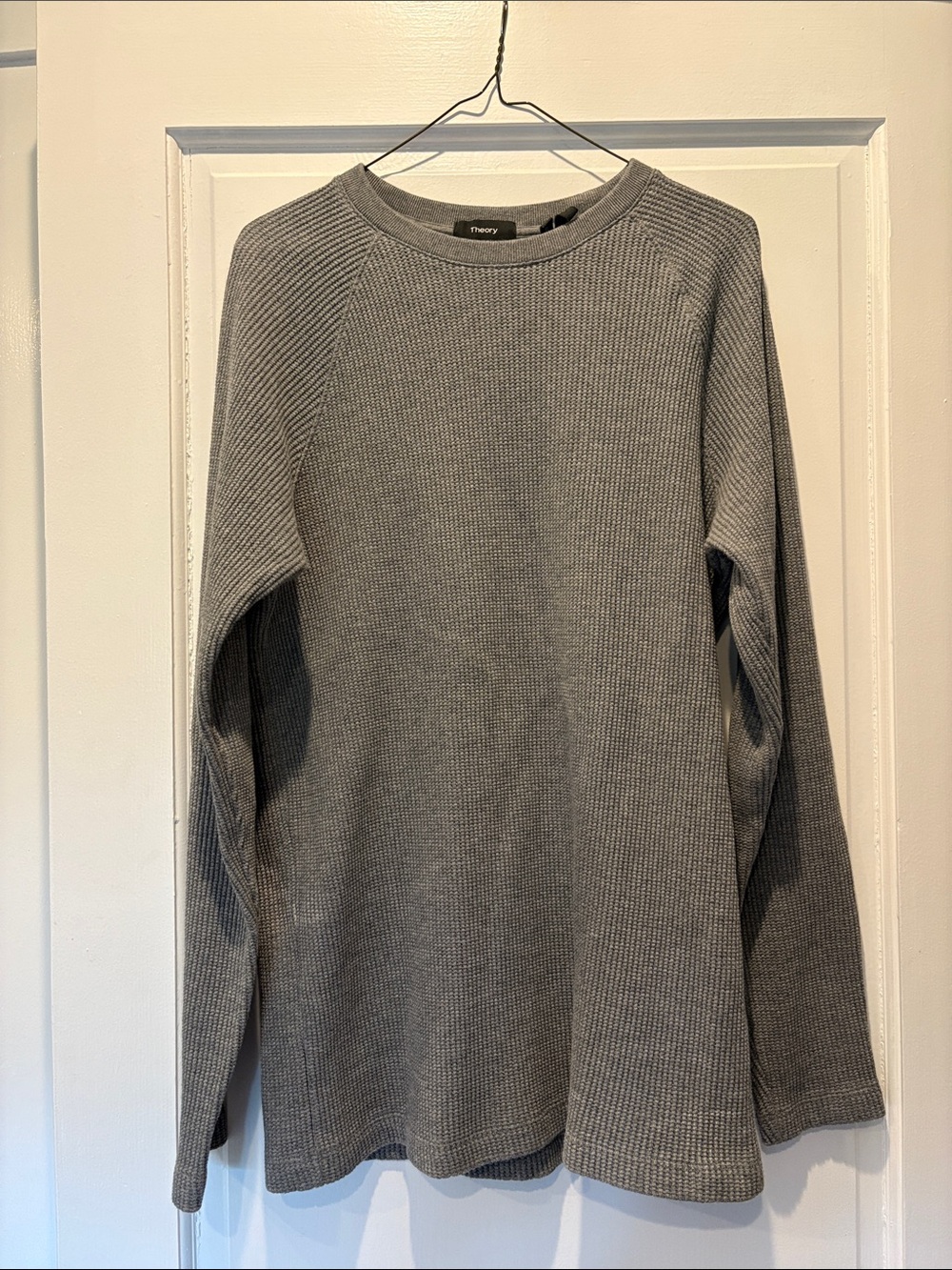 Theory Gray Ribbed Crewneck Long Sleeve Waffle Weave Sweater / Shirt
